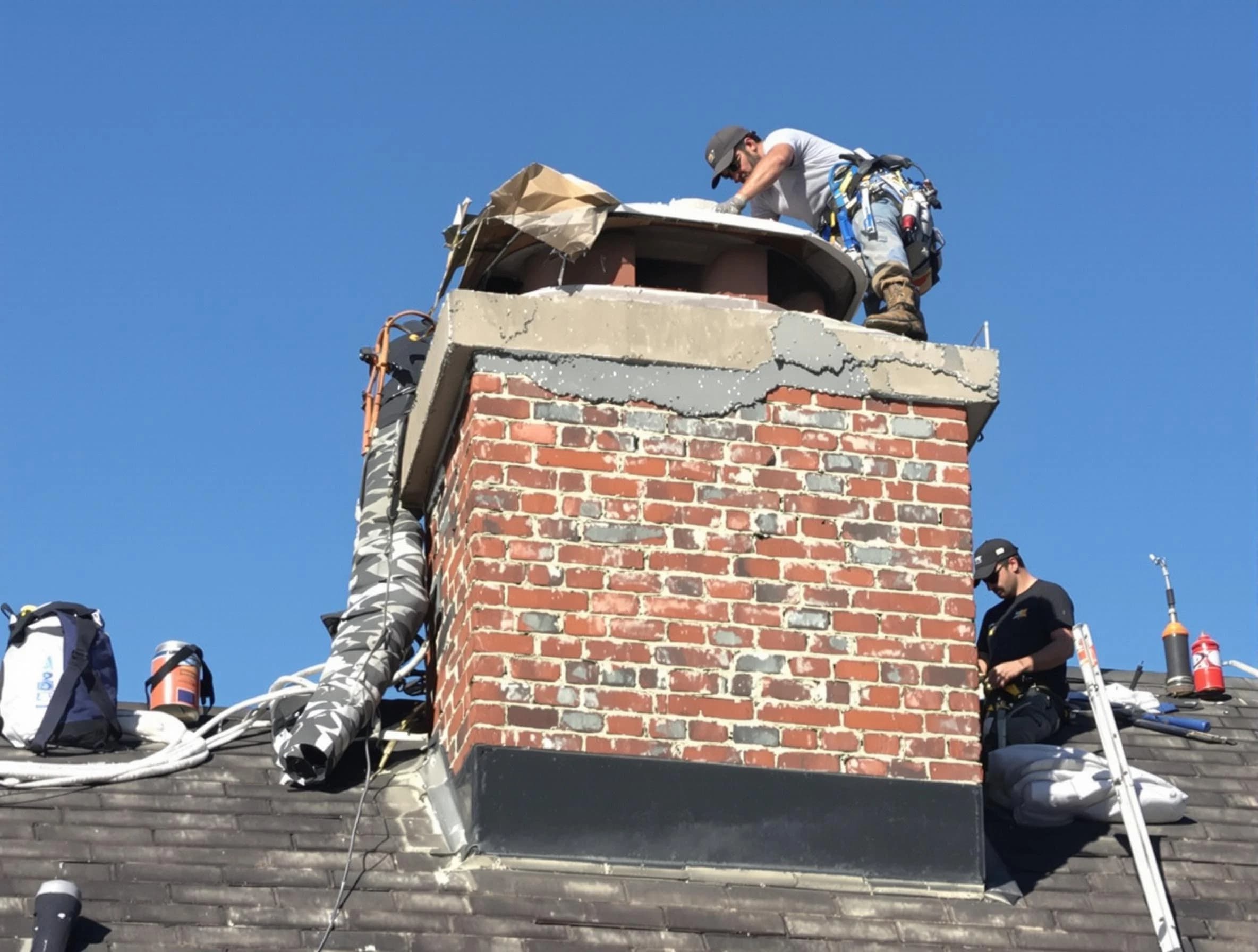Highlands Ranch Chimney Sweep installing a custom chimney crown in Highlands Ranch, CO