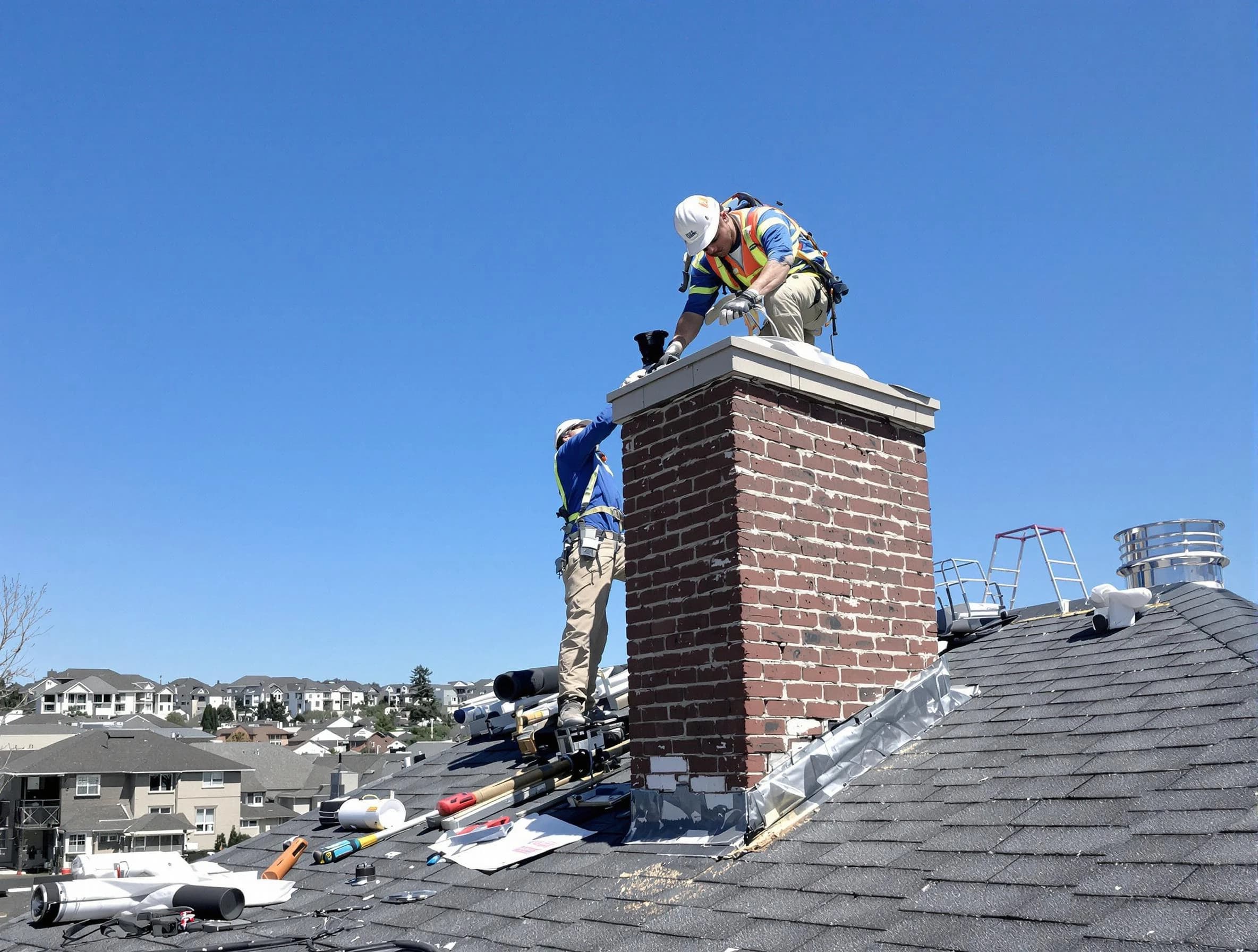 Highlands Ranch Chimney Sweep repairing a chimney crown in Highlands Ranch, CO
