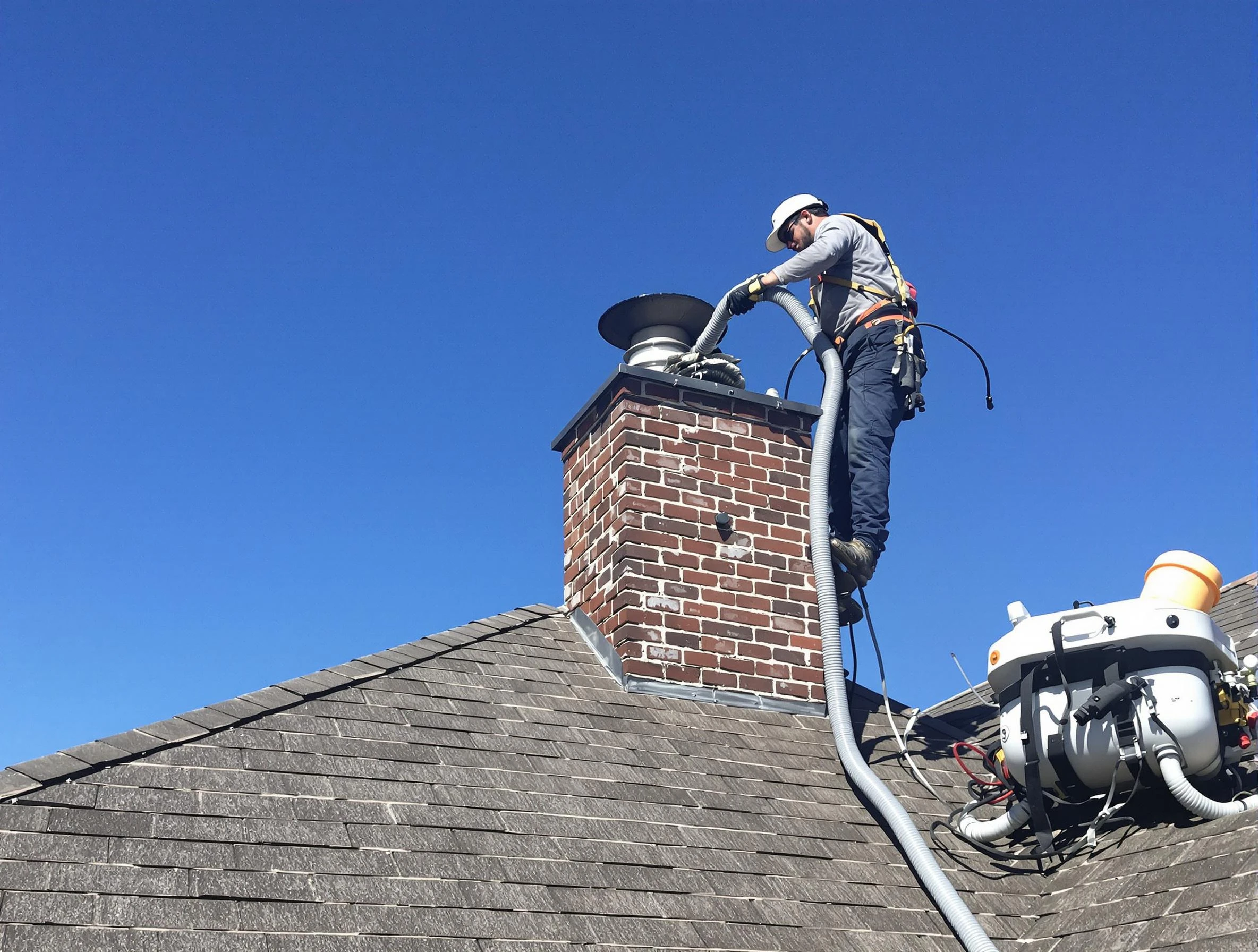 Dedicated Highlands Ranch Chimney Sweep team member cleaning a chimney in Highlands Ranch, CO