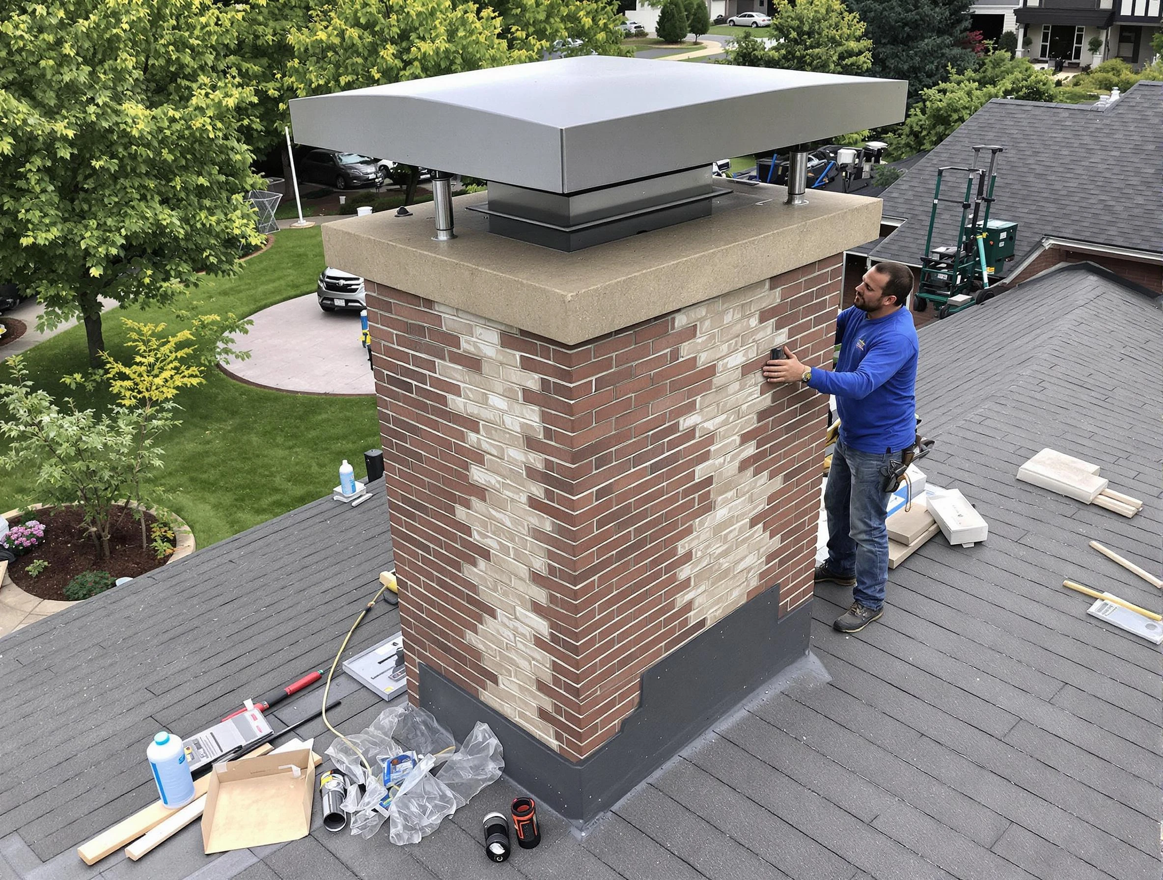 Highlands Ranch Chimney Sweep team working on a custom chimney remodel in Highlands Ranch, CO